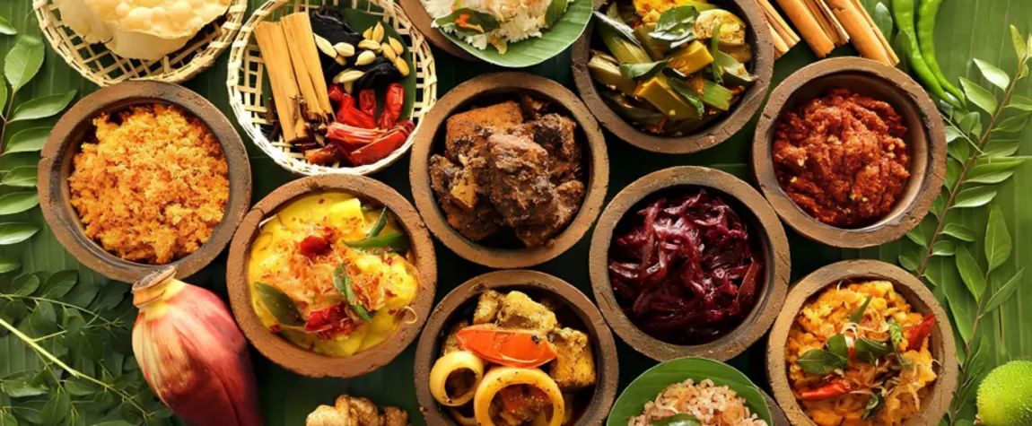 A vibrant spread of Sri Lankan Rice and Curry